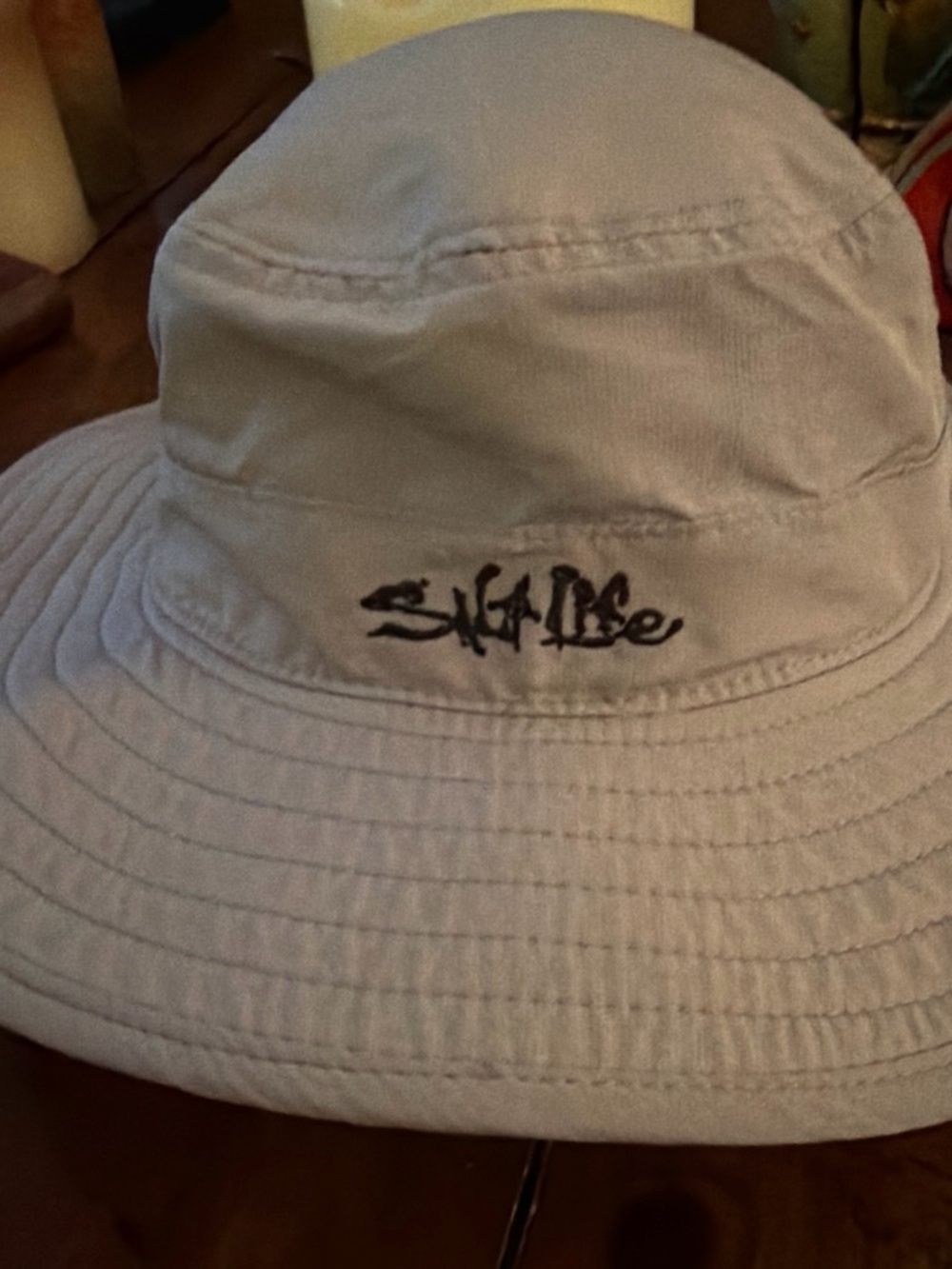 Salt Life Light Gray Bucket Hat with Black Logo Patch